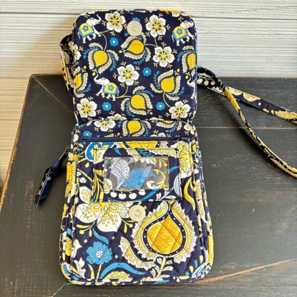 VERA BRADLEY ELLIE BLUE Little Hipster Crossbody Purse Elephant Navy Yellow - Picture 6 of 16
